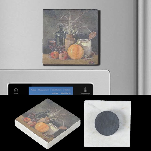 Autumn Decorations on Table, Pumpkin, Fruit, Drink Stone Magnet (Autumn Decorations on Table, Pumpkin, Fruit, Drink Stone Magnet)