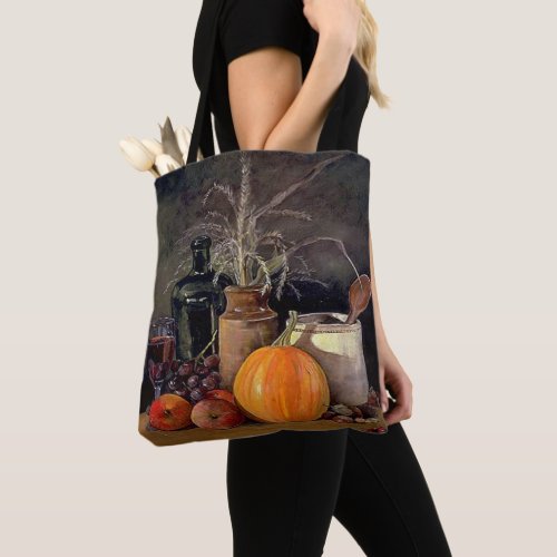 Autumn Decorations on Table Pumpkin Fruit Drink Tote Bag