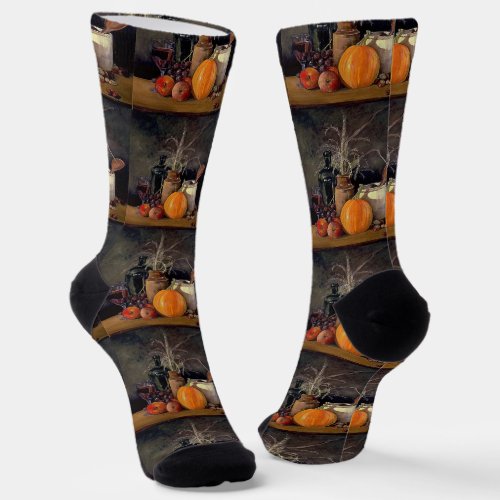 Autumn Decorations Table Pumpkin Fruit Drink Socks