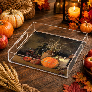 Autumn Decorations Table, Pumpkin, Fruit, Drink SQ Acrylic Tray