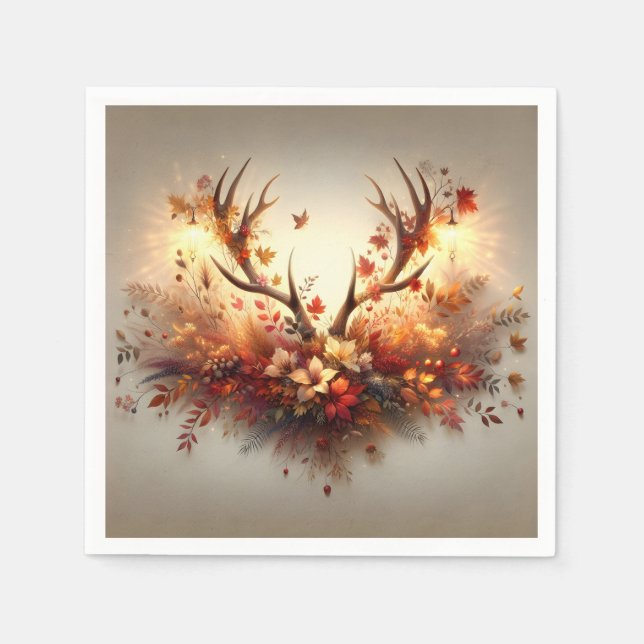Autumn Deer Antler Bouquet Napkins (Front)