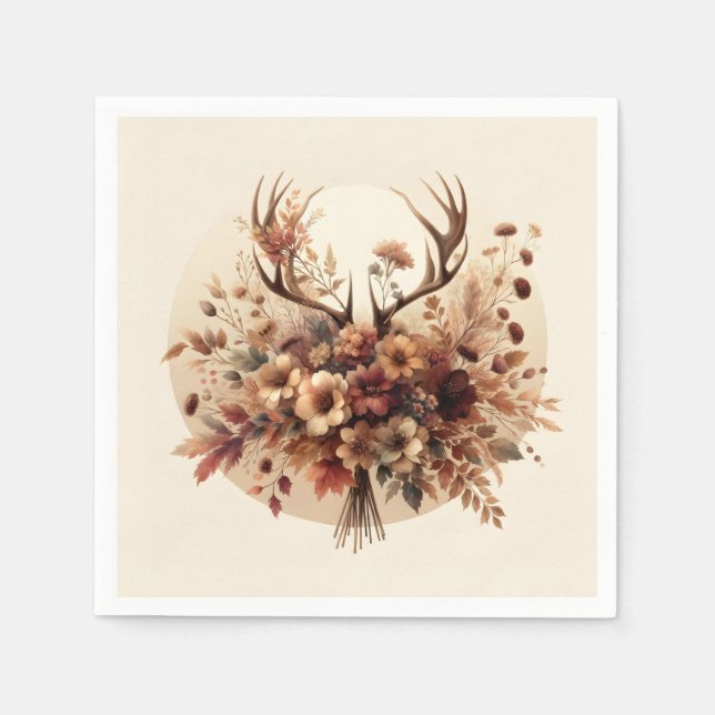 Autumn Deer Antler Bouquet Napkins (Front)