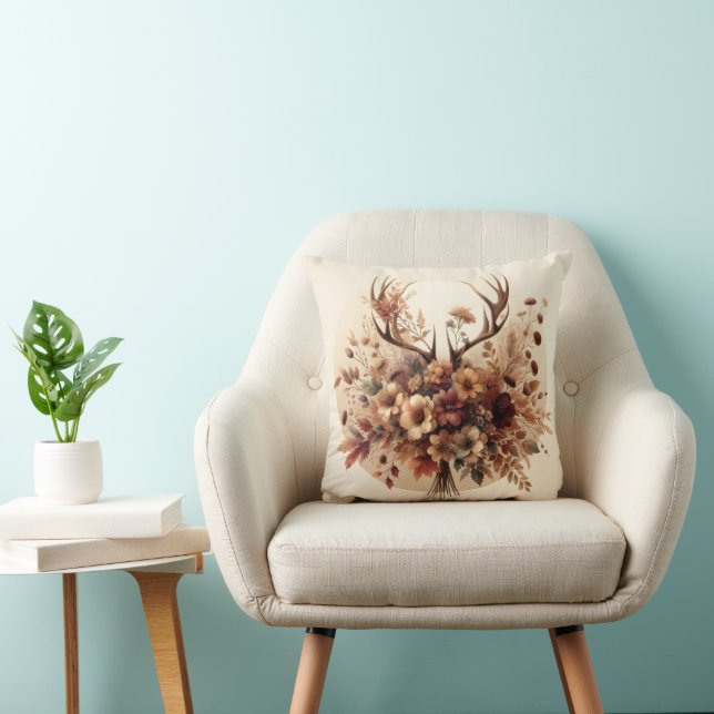 Autumn Deer Antler Bouquet Throw Pillow (Chair)