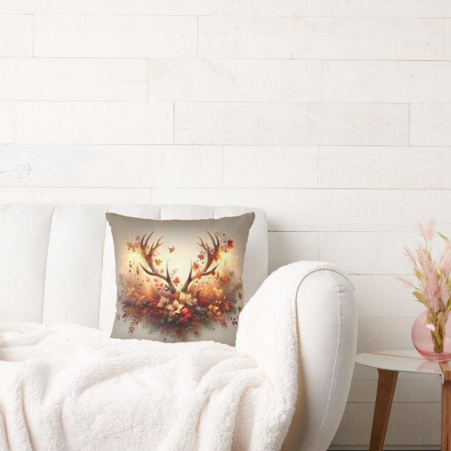 Autumn Deer Antler Bouquet Throw Pillow (Couch)