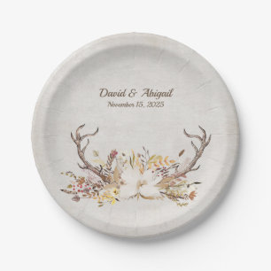 Autumn deer antler wedding paper plates