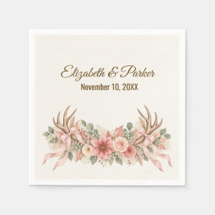 Autumn Deer Antlers with Pink Roses Napkins