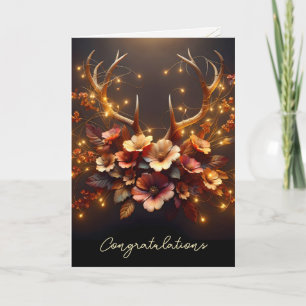 Autumn Deer Antlers With Wedding Lights Card