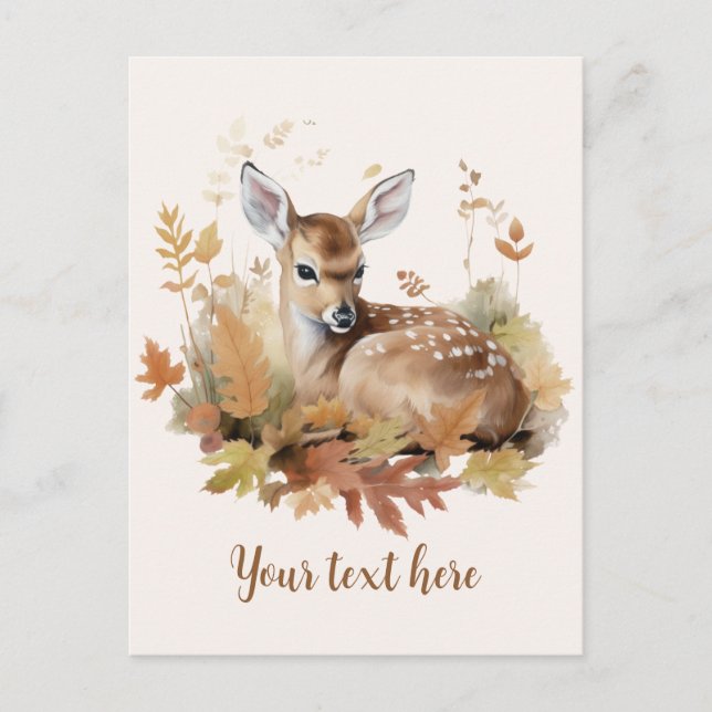 Autumn Deer Fawn Fall Leaves  Postcard (Front)