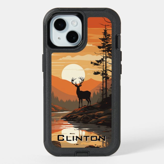 Autumn Deer Hunting Large Antlers Name iPhone 15 Case (Back)