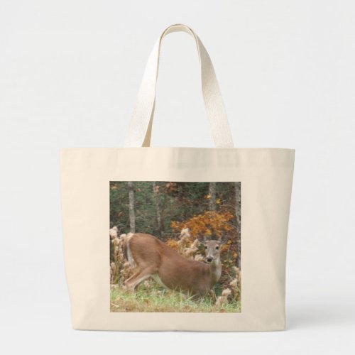 Autumn Deer in Lake Arrowhead GA Large Tote Bag