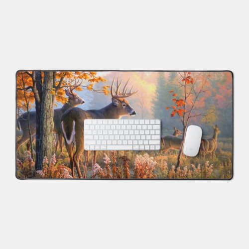 Autumn Deer In The Rut Bucks Does Desk Mat