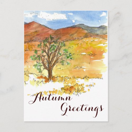 Autumn Desert Landscape Mountains Juniper Tree Postcard