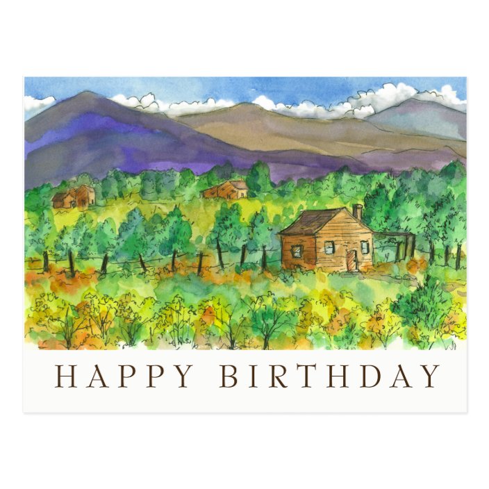 Autumn Desert Watercolor Painting Happy Birthday Postcard