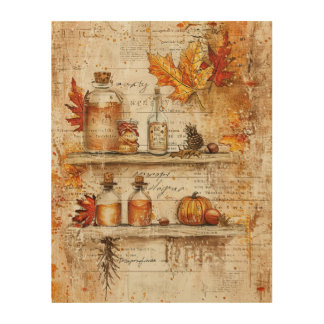 Autumn Design Medicine Bottles Wood Wall Art