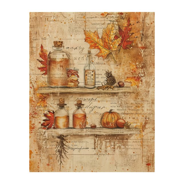 Autumn Design Medicine Bottles Wood Wall Art (Front)