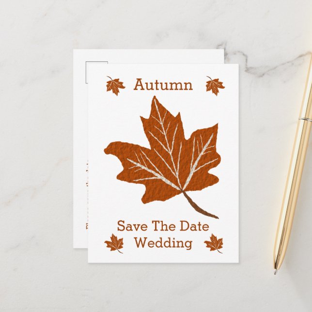 Autumn Design Wedding Save The Date  Announcement Postcard (Front/Back In Situ)