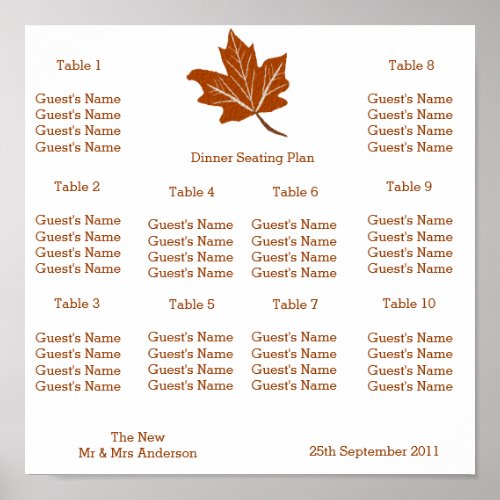 Autumn Design Wedding Seating Plan Poster