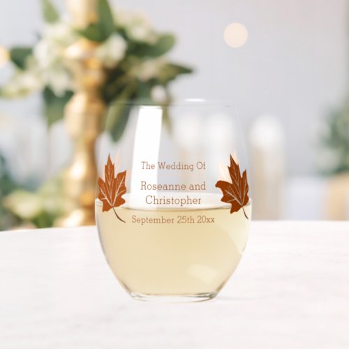 Autumn Design Wedding Stemless Wine Glass