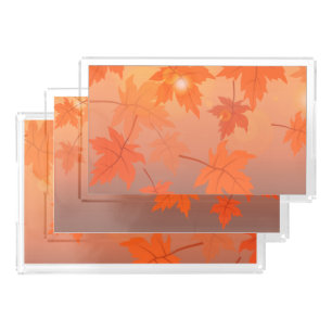 Autumn design with maple leaves and bokeh effect acrylic tray