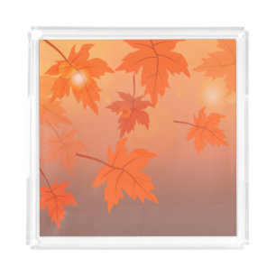 Autumn design with maple leaves and bokeh effect acrylic tray