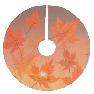 Autumn design with maple leaves and bokeh effect brushed polyester tree skirt