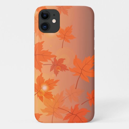 Autumn design with maple leaves and bokeh effect   iPhone 11 case