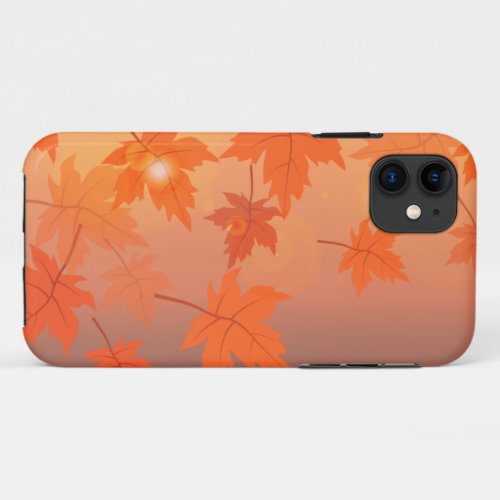 Autumn design with maple leaves and bokeh effect  iPhone 11 case