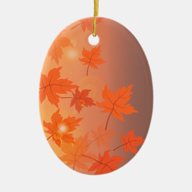 Autumn design with maple leaves and bokeh effect  ceramic ornament (Front)