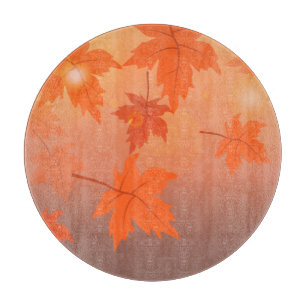 Autumn design with maple leaves and bokeh effect cutting board