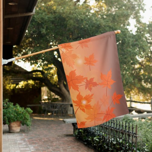 Autumn design with maple leaves and bokeh effect   house flag