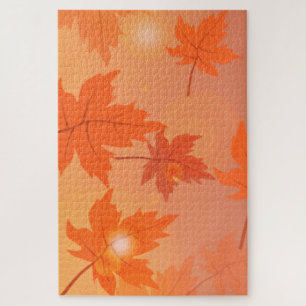 Autumn design with maple leaves and bokeh effect jigsaw puzzle