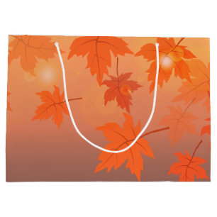 Autumn design with maple leaves and bokeh effect large gift bag