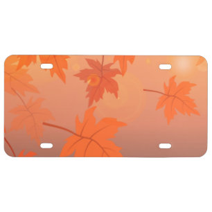 Autumn design with maple leaves and bokeh effect license plate