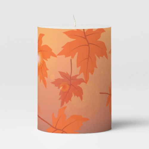 Autumn design with maple leaves and bokeh effect   pillar candle