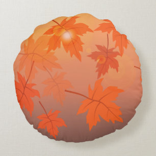 Autumn design with maple leaves and bokeh effect round pillow