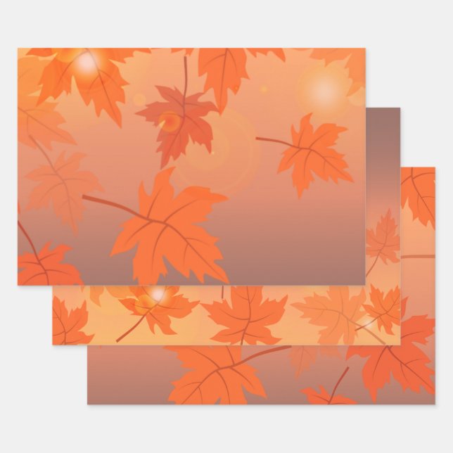 Autumn design with maple leaves and bokeh effect  wrapping paper sheets (Set)