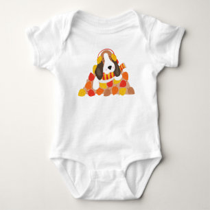 Autumn Dog, Cute Dog, Basset Hound, Autumn Leaves Baby Bodysuit