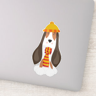Autumn Dog, Cute Dog, Basset Hound, Scarf, Hat Sticker