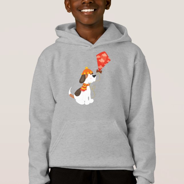 Autumn Dog, Cute Dog, Dog With Kite, Scarf, Hat Hoodie (Front)