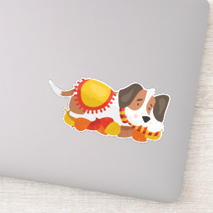 Autumn Dog, Cute Dog, Sleeping Dog, Autumn Leaves Sticker