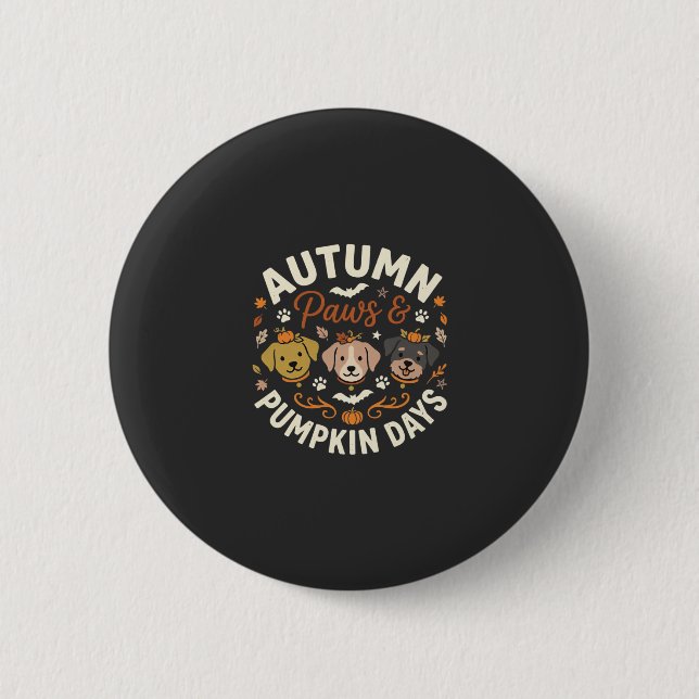 Autumn Dog Pumpkin Paws Button (Front)