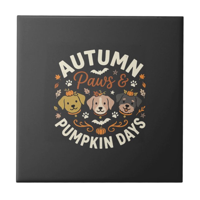 Autumn Dog Pumpkin Paws Ceramic Tile (Front)