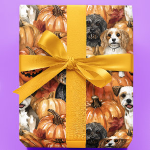 Autumn Dogs in a Pumpkin Patch Halloween Wrapping Paper