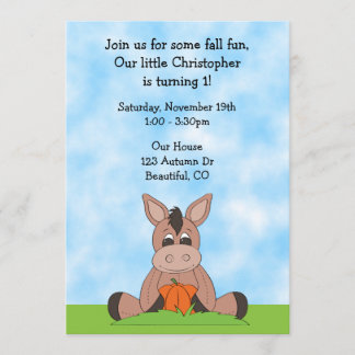 Autumn Donkey 1st Birthday Invitation