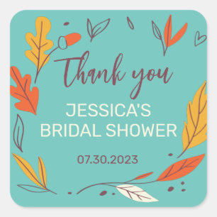 Autumn Doodle Leaves Wreath Fall Bridal Shower Square Sticker