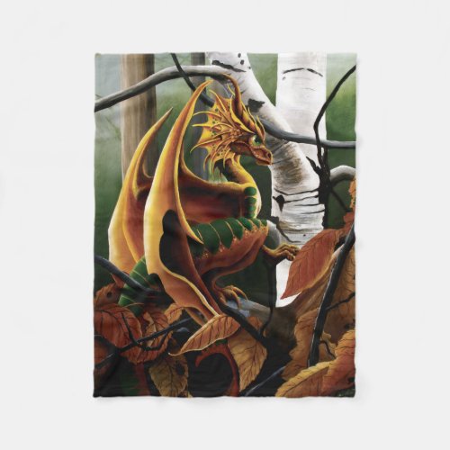 Autumn Dragon Orange Green Fantasy Fleece Blanket