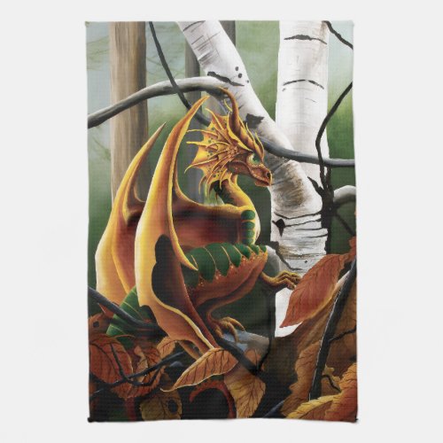 Autumn Dragon Orange Green Fantasy Kitchen Towel