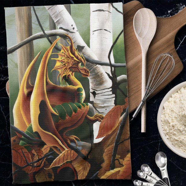 Autumn Dragon Orange Green Fantasy Kitchen Towel (Creator Uploaded)