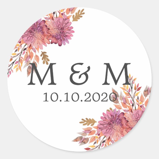 Autumn Dream | Wedding Classic Monogram Round Sticker (Front)