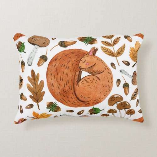 Autumn Dreams Watercolor Squirrel Haven Accent Pillow